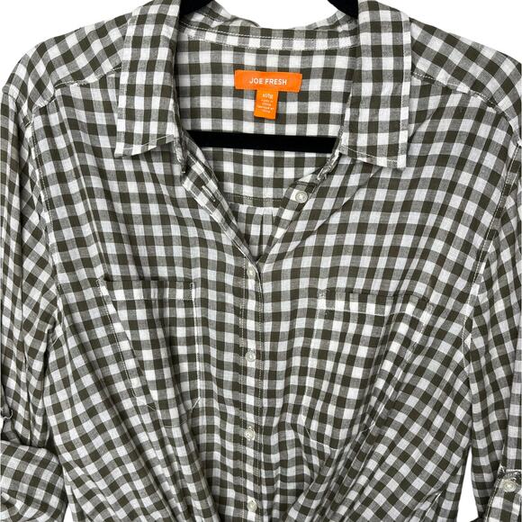 Joe Fresh Checkered Plaid Top Drawstring Waist Cuff Sleeve Button Front Size XL - Picture 6 of 7